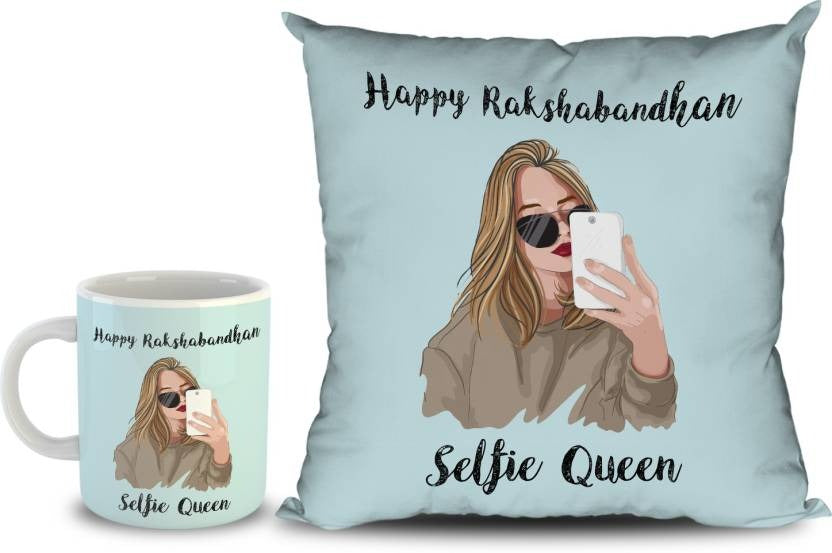 Rakhi Combo Mug | Cushion | Rakhi  Thali For sister "Selfie Queen "