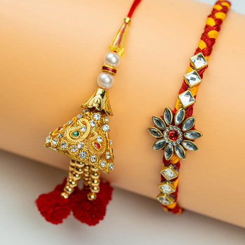 Royal Kundan Rakhi Set for Brother and Sister-in-Law