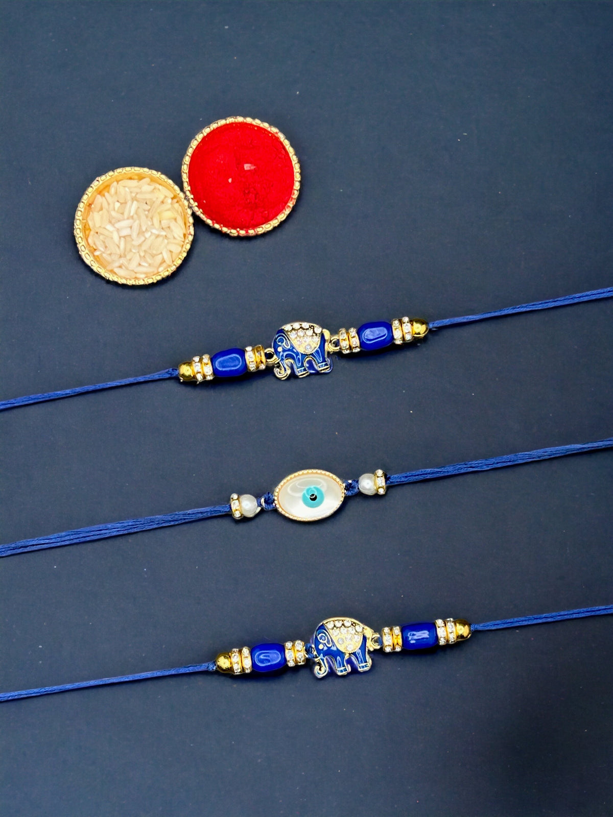 Rakhi Combo Set Of 3 Rakhi with Roli Chawal For Your Loving Brothers.