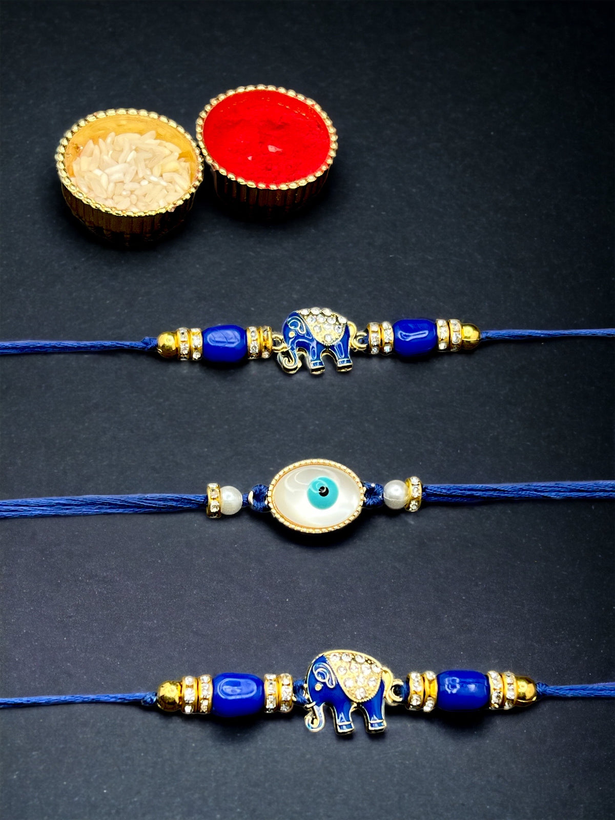 Rakhi Combo Set Of 3 Rakhi with Roli Chawal For Your Loving Brothers.