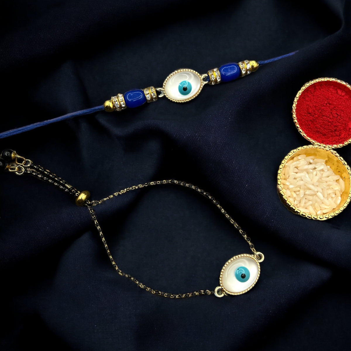 Sophisticated Evil Eye Rakhi Set for Bhaiya & Bhabhi