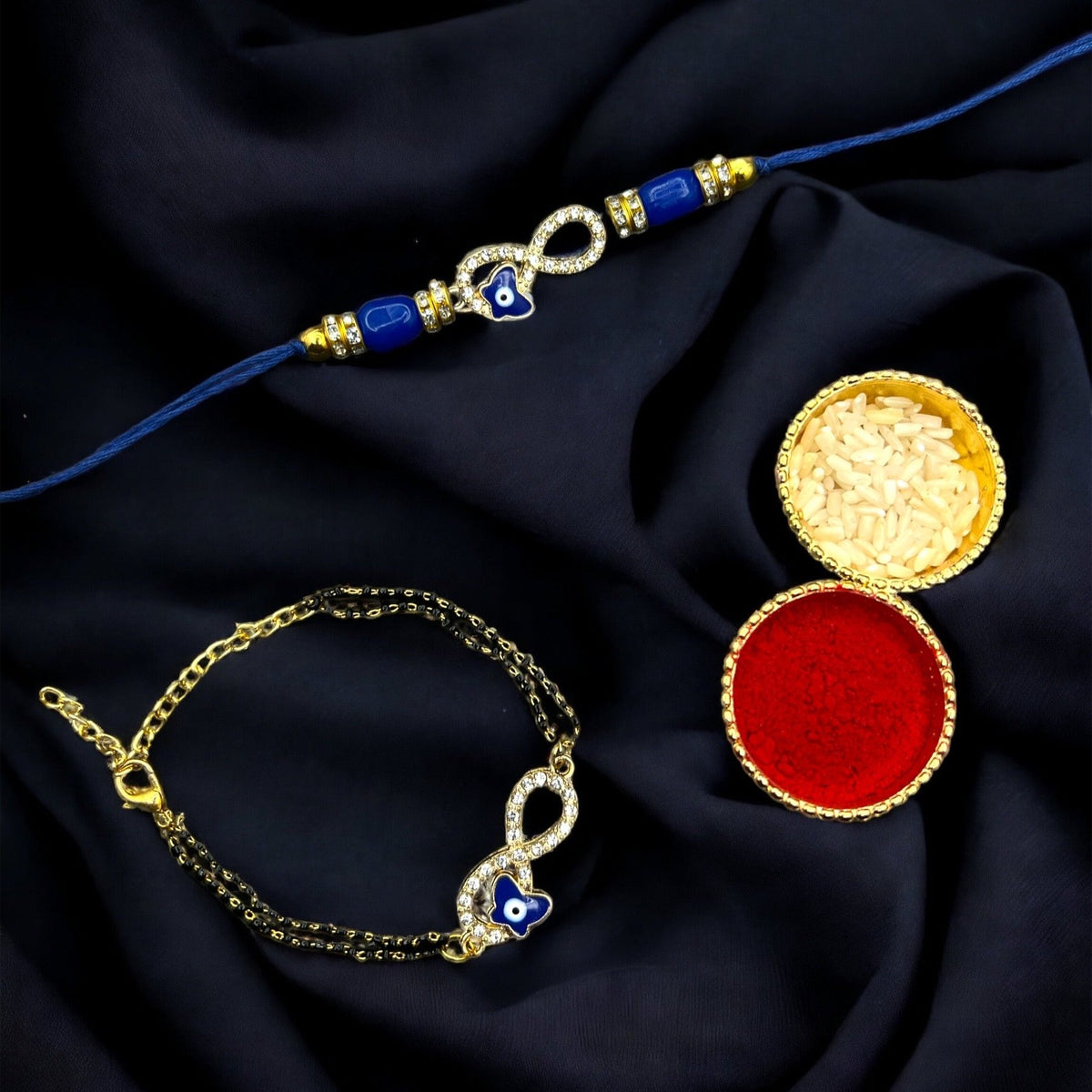 Sophisticated Evil Eye Rakhi Set for Bhaiya & Bhabhi