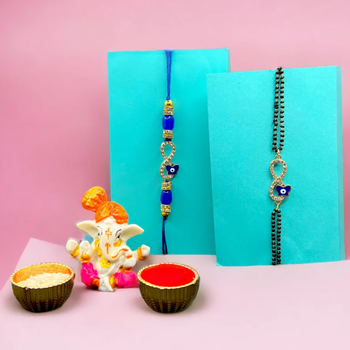 Sophisticated Evil Eye Rakhi Set for Bhaiya & Bhabhi