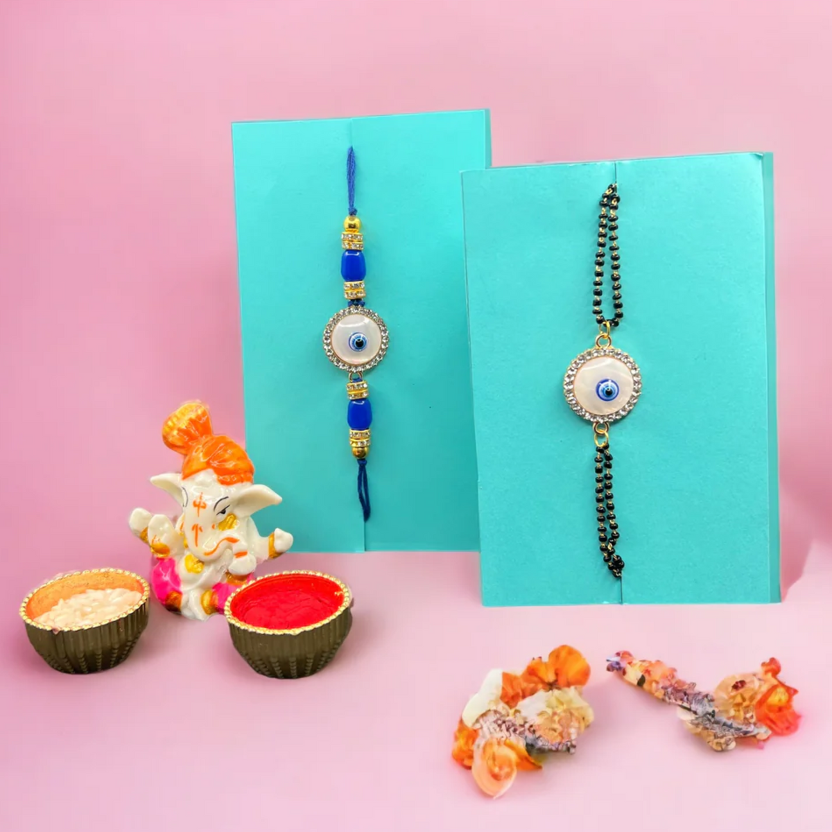 Sophisticated Evil Eye Rakhi Set for Bhaiya & Bhabhi