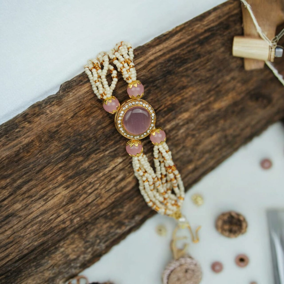 Rose Quartz Kundan Rakhi