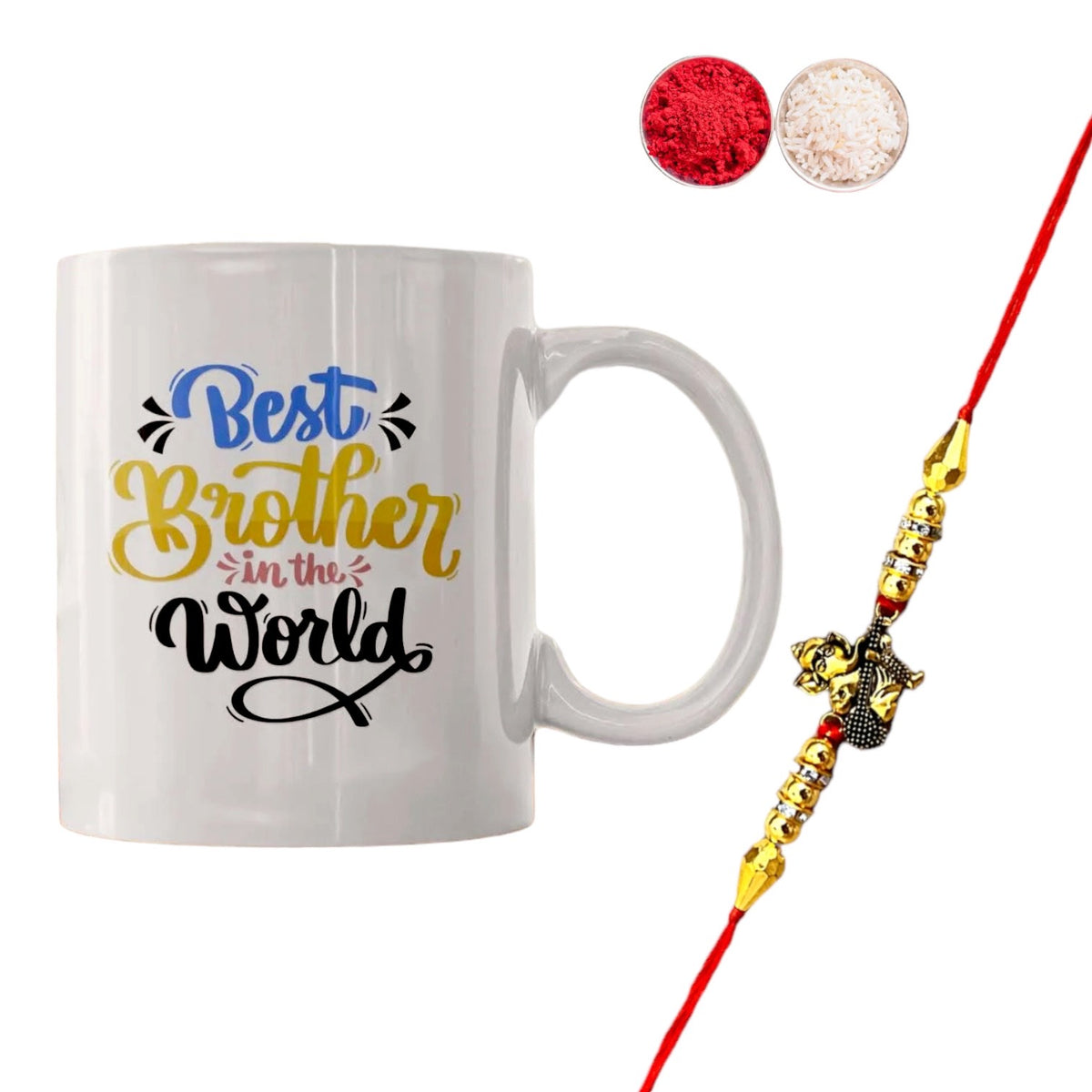 Rakhi With Printed Mug and Roli Chawal  For Your Loving Brother.