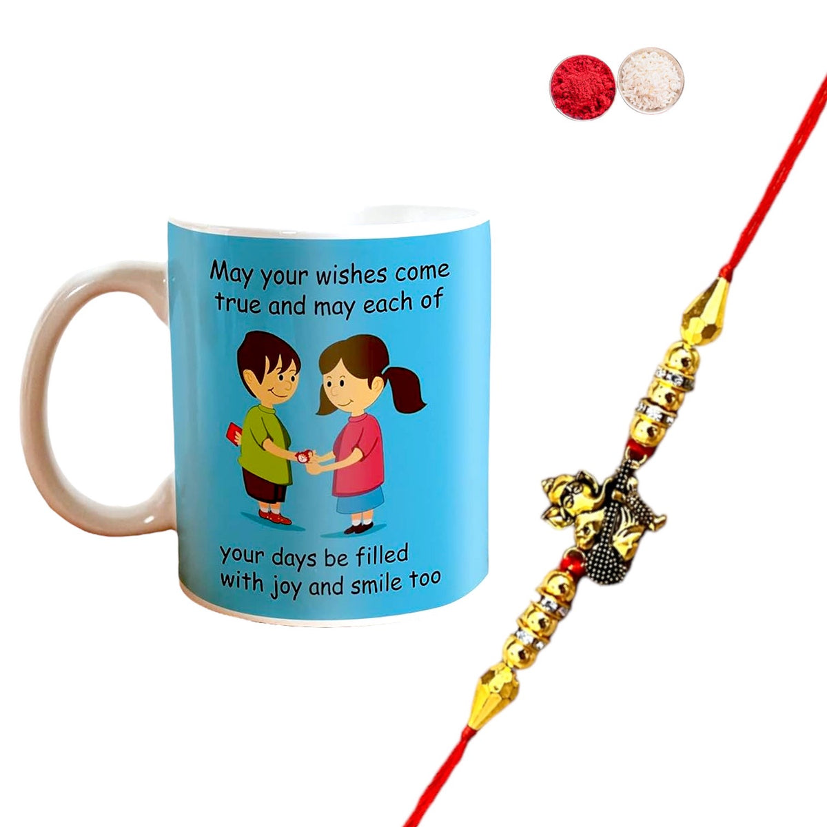 Rakhi With Printed Mug and Roli Chawal  For Your Loving Brother.