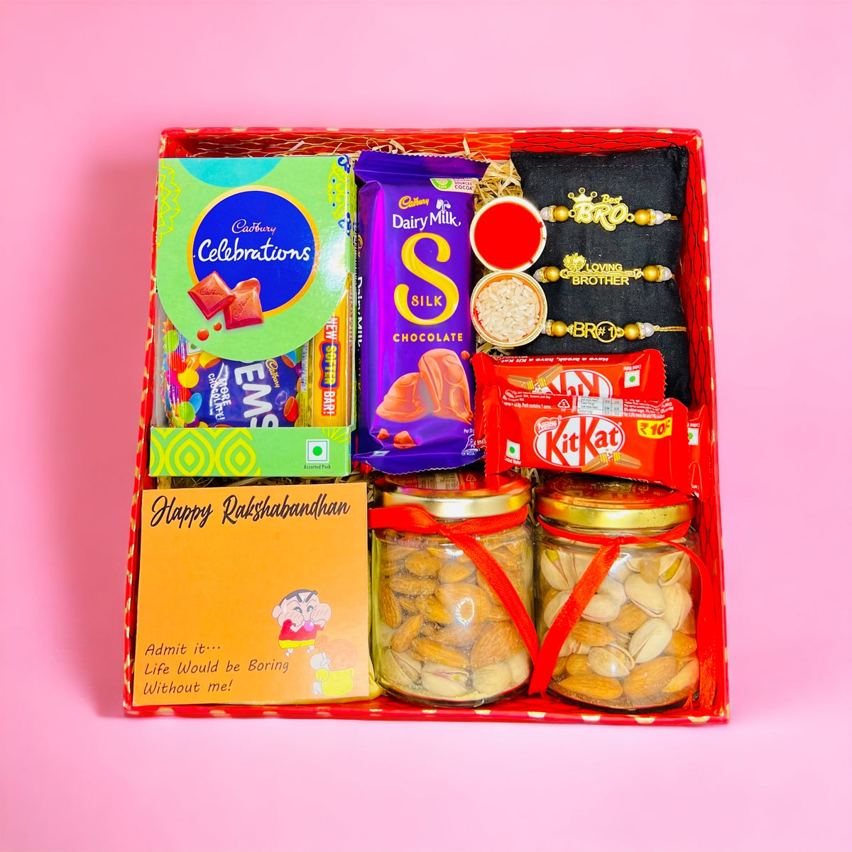 Raksha Bandan Gift Hamper With Chocolates and Dry Fruits.